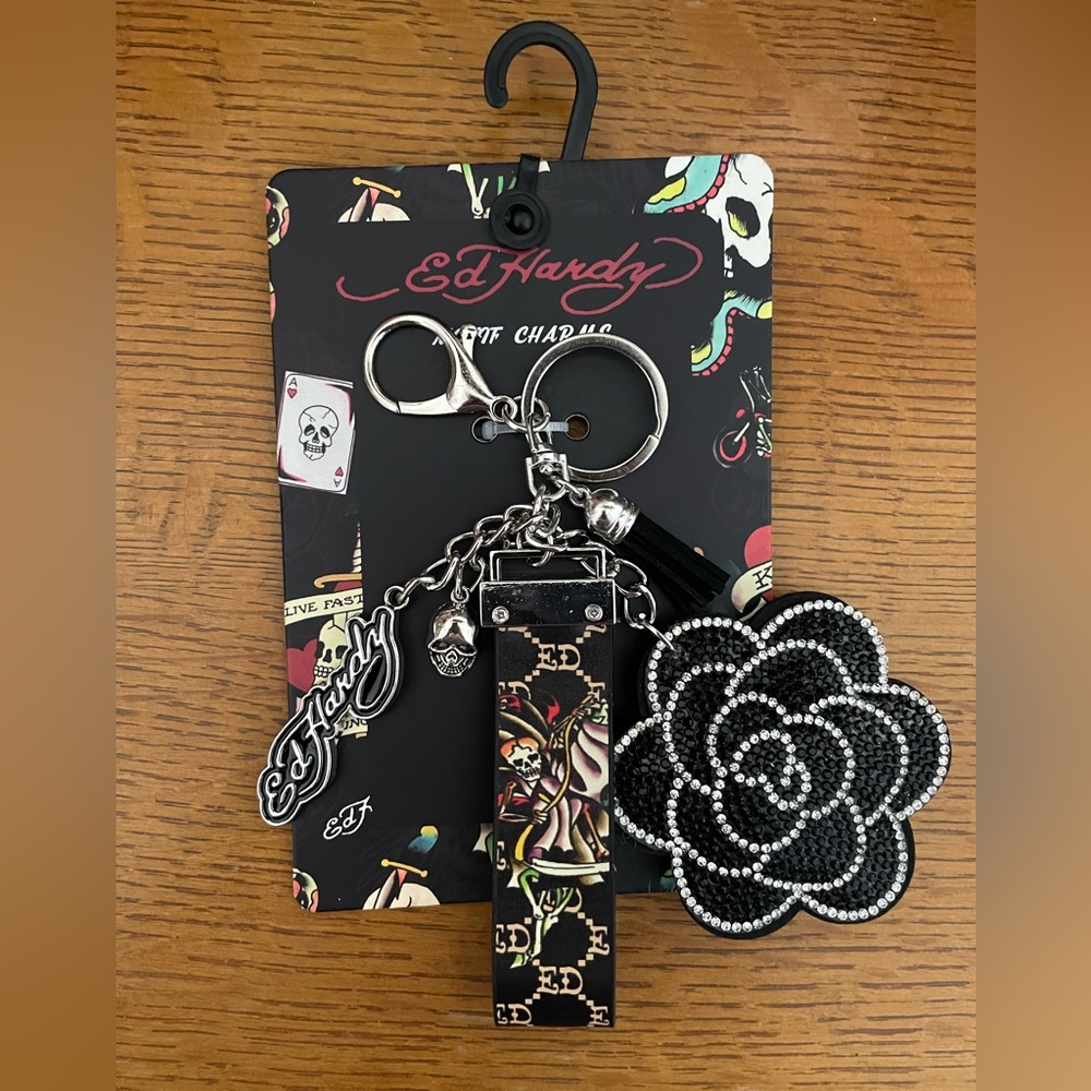 Ed Hardy Motif Bag Clip On Charm/Keychain NEW